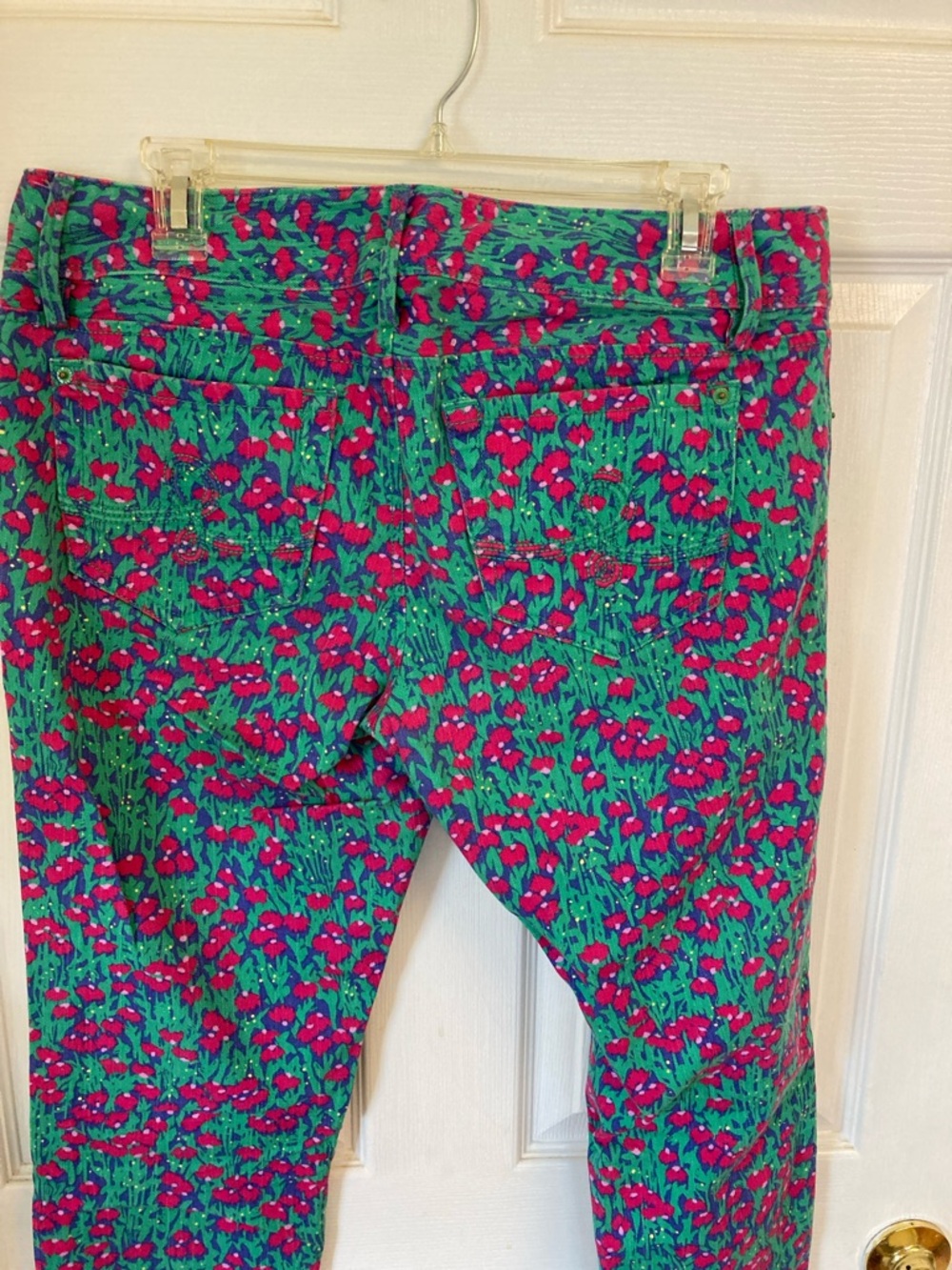 Lilly Pulitzer Green Skinny Jeans with Pink Floral Print - Picture 7 of 15